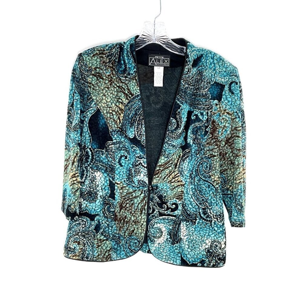 Alex Evenings Blazer Women L P Gold Accent Multicolor Lightweight Jacket Formal